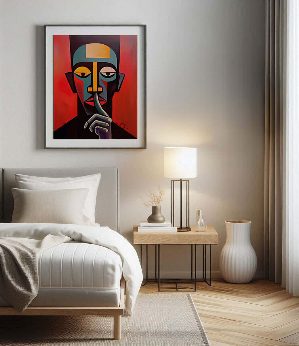 Mindfulness abstract modern style artwork. Red, black wall art painting canvas, framed art print for modern living room, bedroom, home wall decor. Abstract expressionist oil painting wall art. Unique, aesthetic, statement piece wall art for home decor.