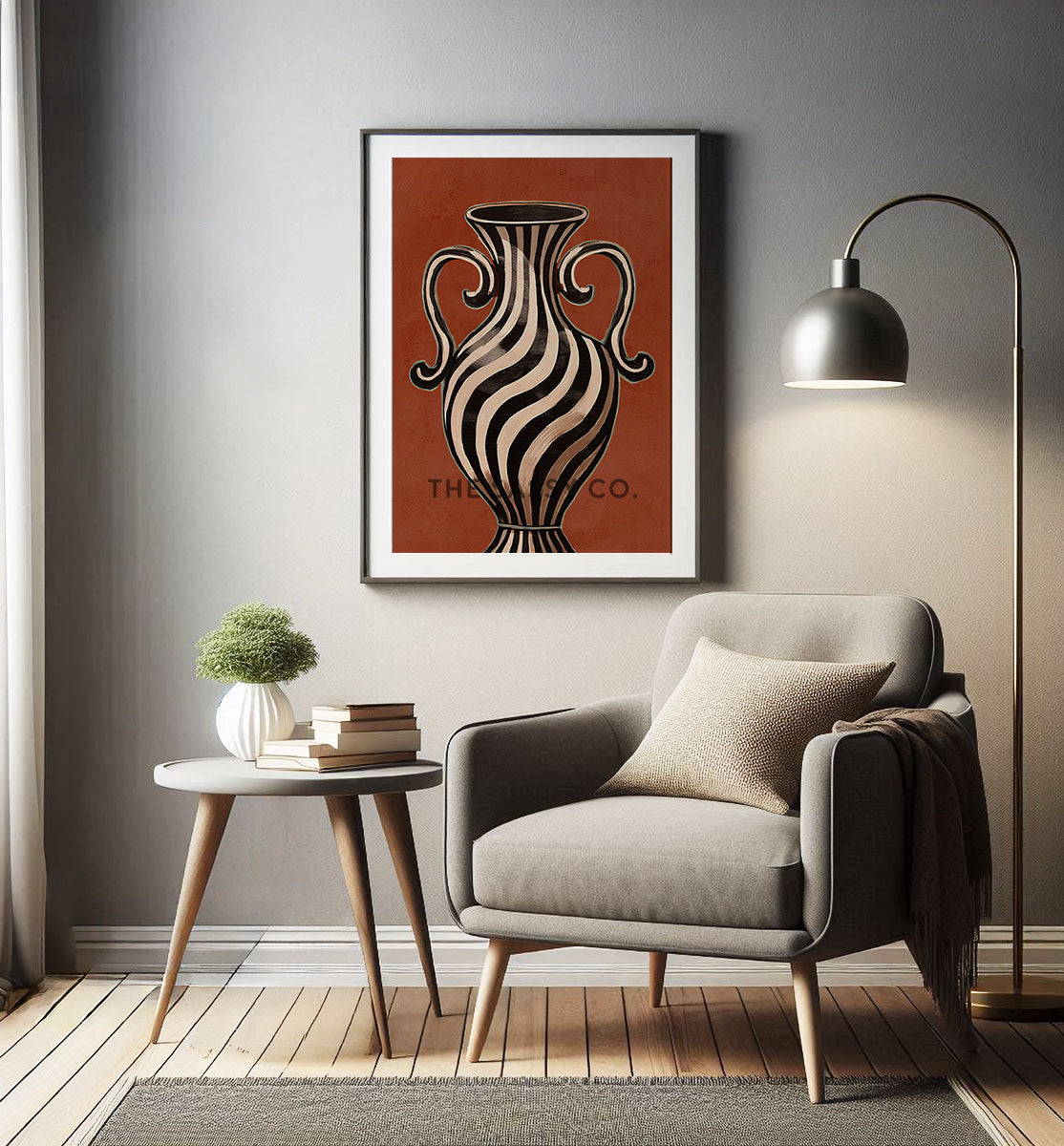 Abstract modern terracotta pot wall art painting canvas print, framed prints for living room & home decor