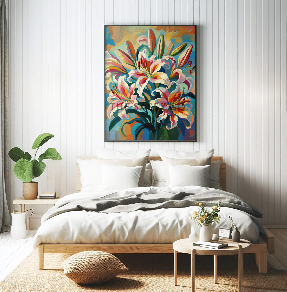 Colorful Floral, Botanical, Lilly flower wall art painting canvas print, framed print for bedroom, living room, home decor