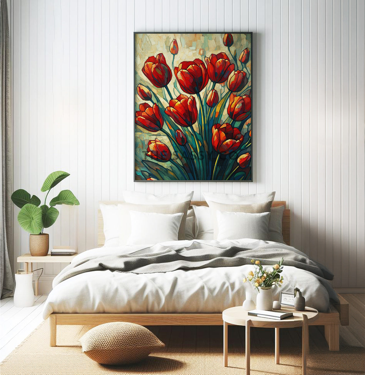 Floral red Tulips wall art painting canvas prints, framed prints bedroom wall, living room, home decor