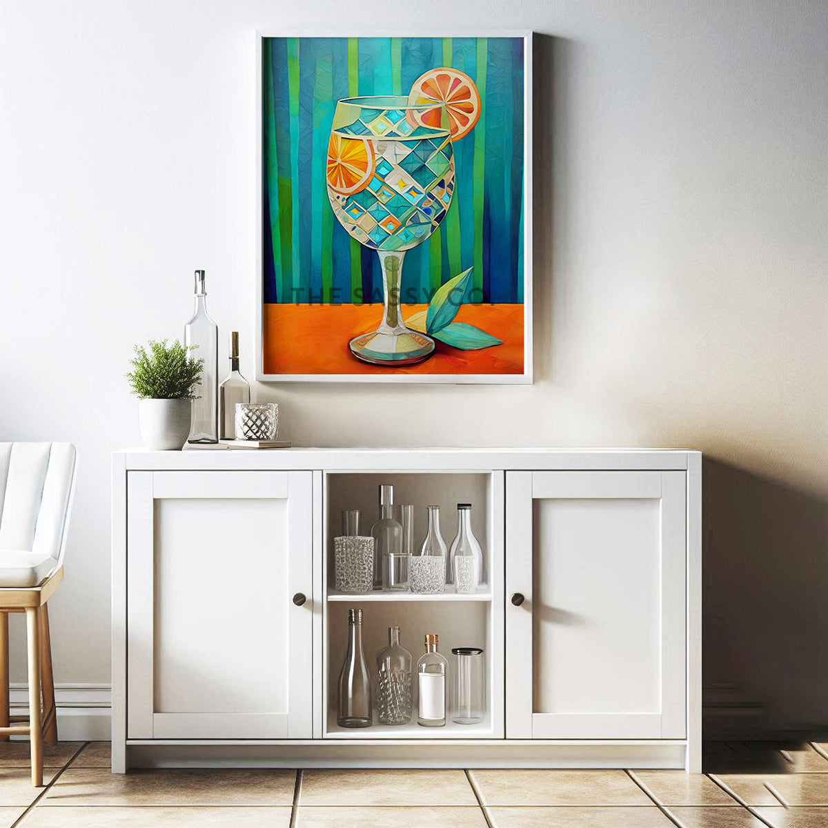 Modern colorful cocktail artwork wall art. Gin and Tonic wall art painting canvas, framed art prints for home bar wall decor. Buy modern canvas wall art paintings online India.