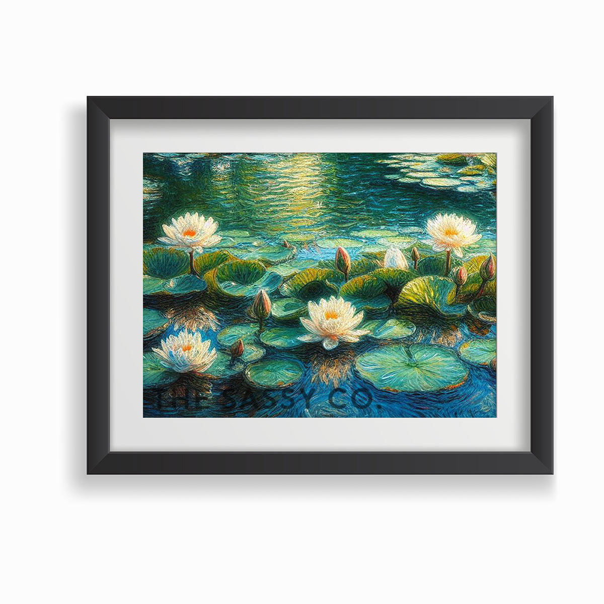 Floral white Lotus pond, Botanical wall art painting canvas & framed print for bedroom, living room, home decor