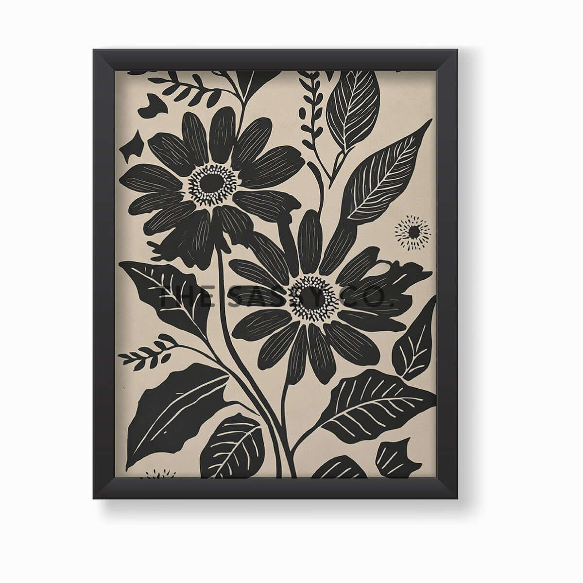 Minimalist Floral black daisy wall art painting canvas prints, framed prints bedroom, living room, home decor