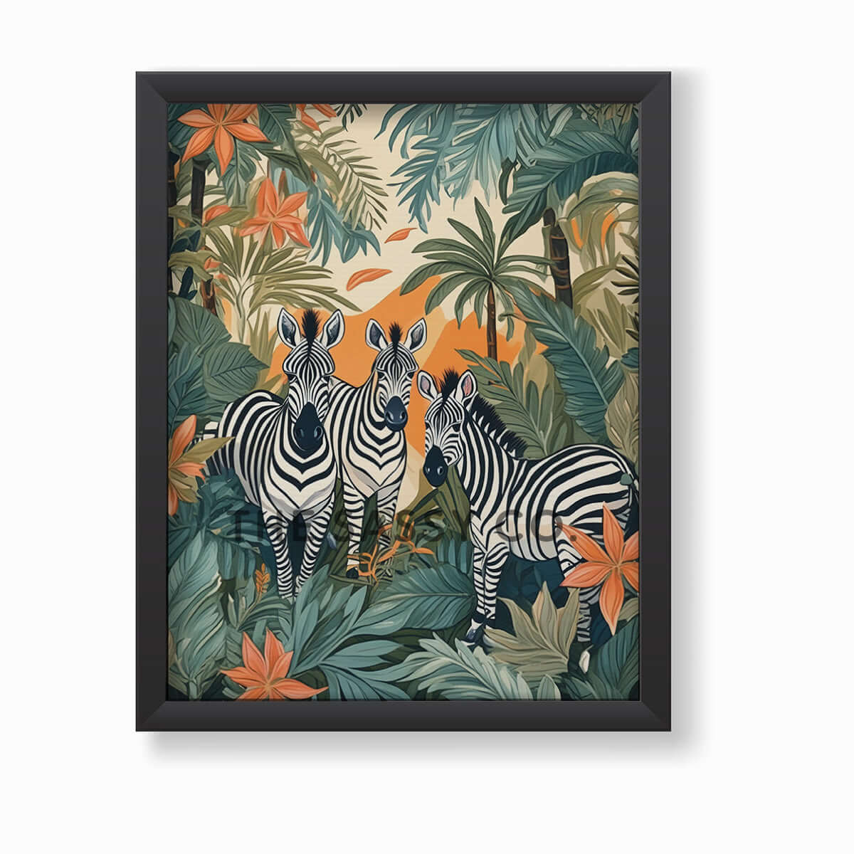 Tropical zebras, animal wall art painting canvas & framed print for bedroom, living room, home decor