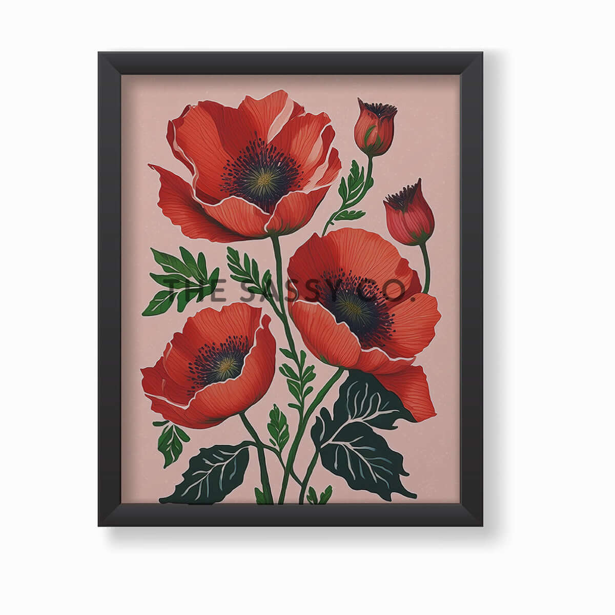 Minimalist Pink Poppy Flower Floral Botanical Wall Art Painting, Canvas Print, Framed print for bedroom, living room, home decor