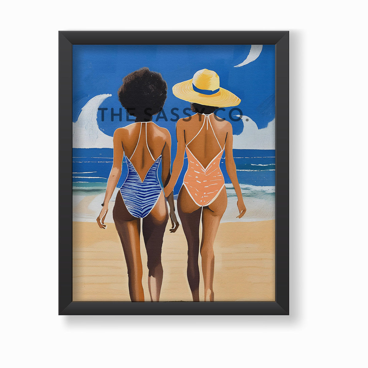 Boho Style women at the beach wall art painting canvas print, framed print for bedroom, living room, home decor