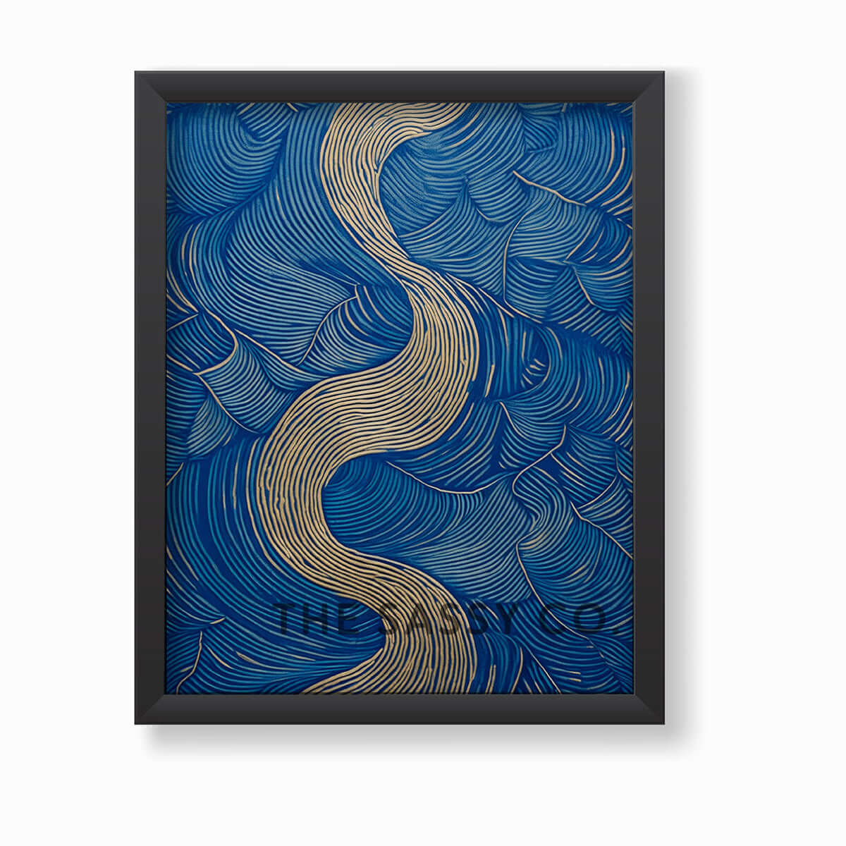 Nature inspired, blue river abstract wall art painting canvas & framed print for bedroom, living room, home decor