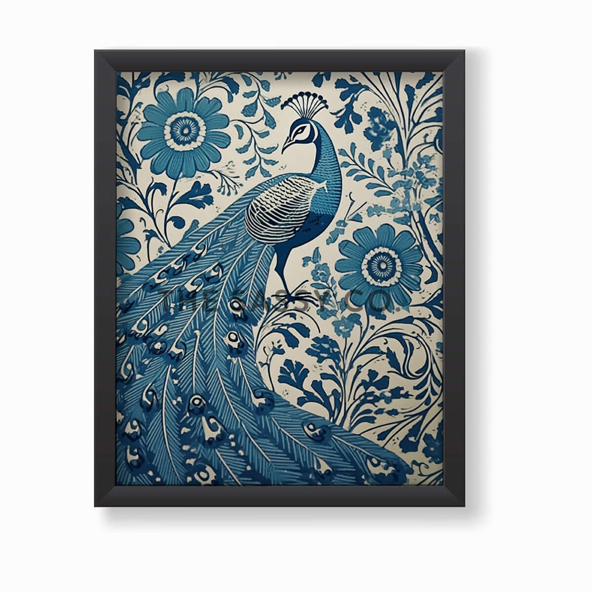 Rustic Floral Peacock Blue Paisley Wall Art Painting Canvas Print, Framed Print for bedroom, living room, home decor