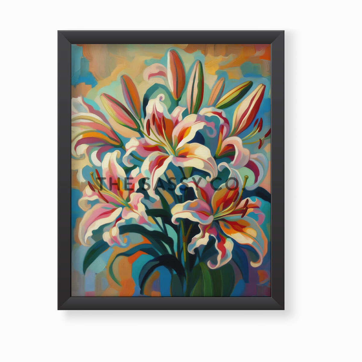 Colorful Floral, Botanical, Lilly flower wall art painting canvas print, framed print for bedroom, living room, home decor
