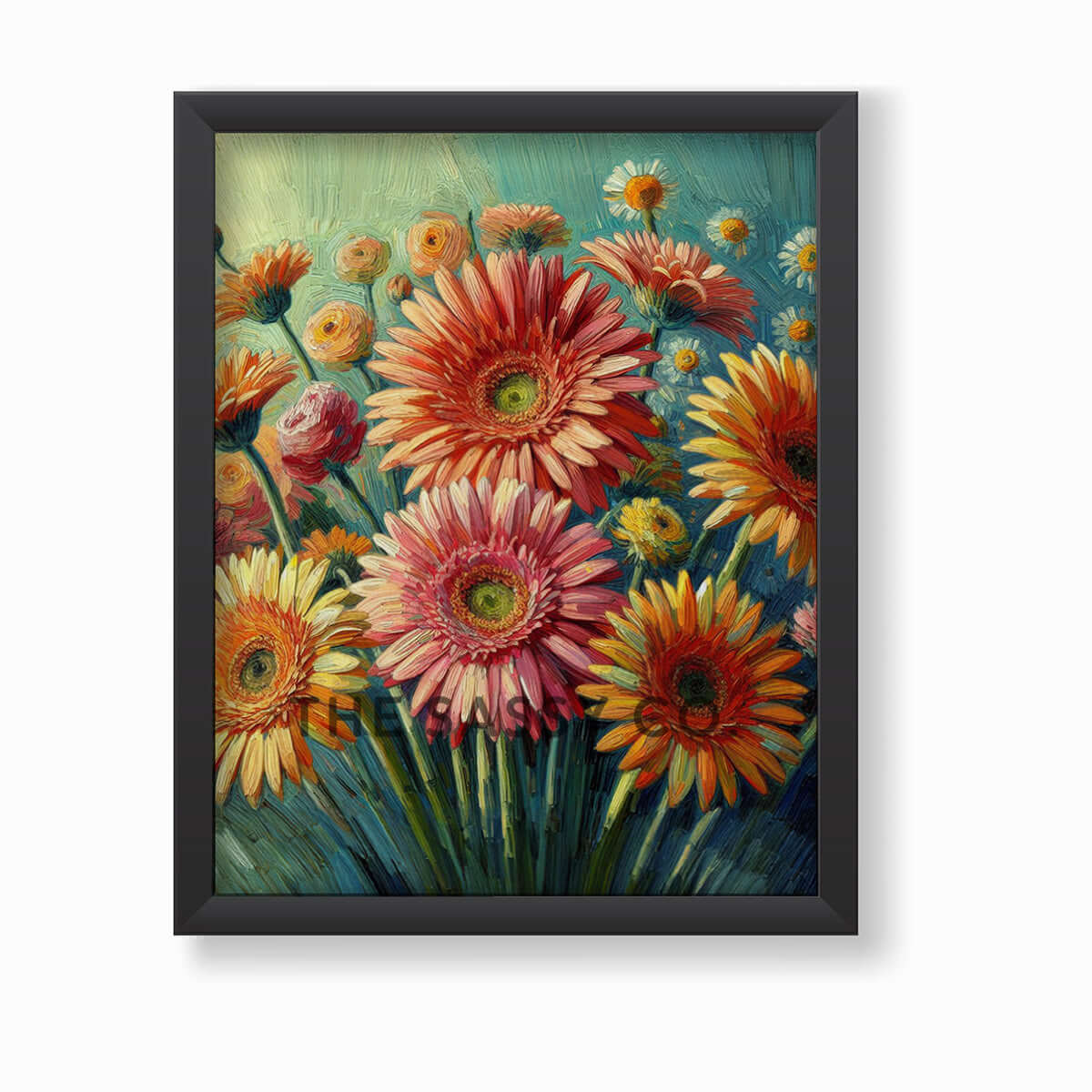 Colorful Floral Gerbera flower wall art painting canvas print, framed print for bedroom, living room, home decor