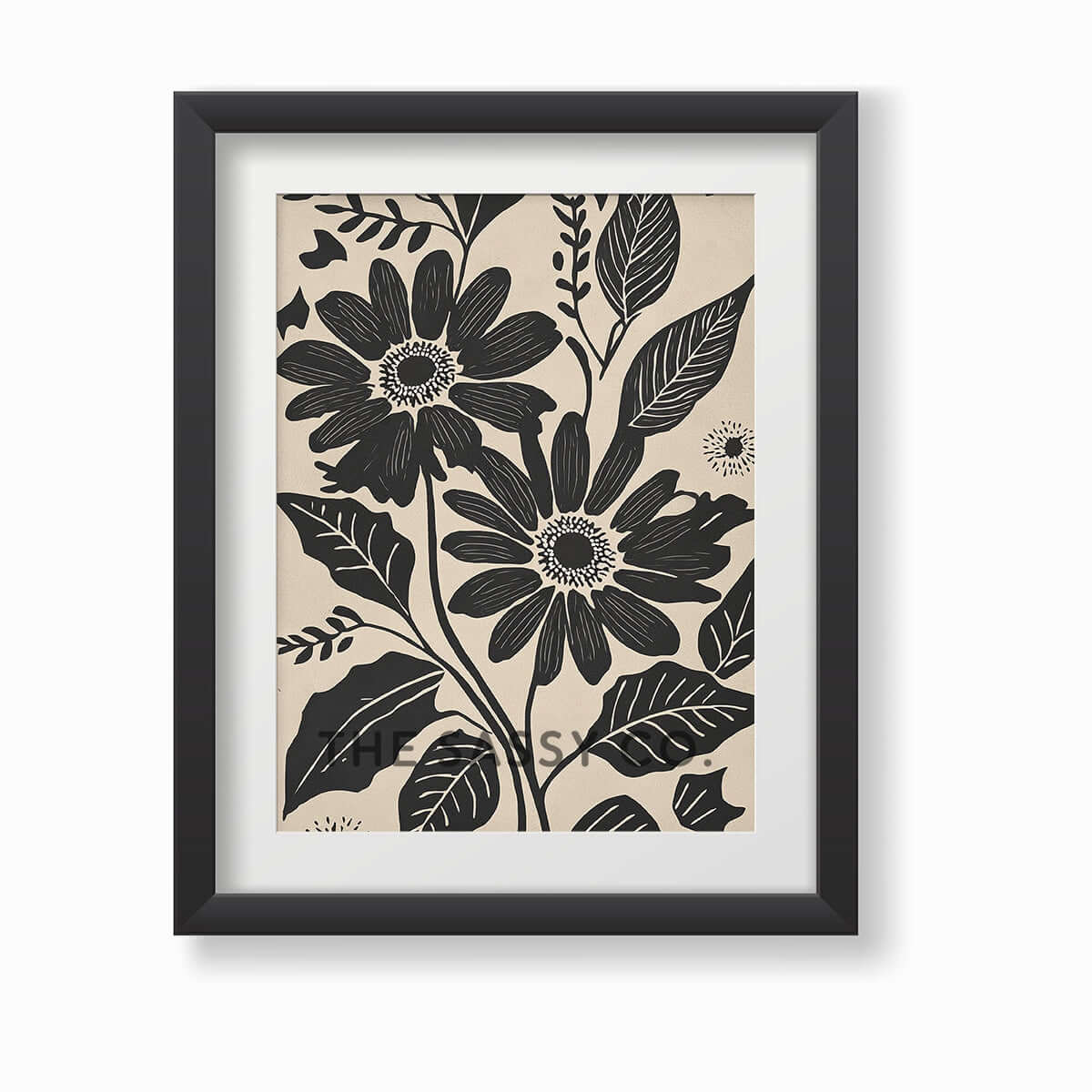 Minimalist Floral black daisy wall art painting canvas prints, framed prints bedroom, living room, home decor