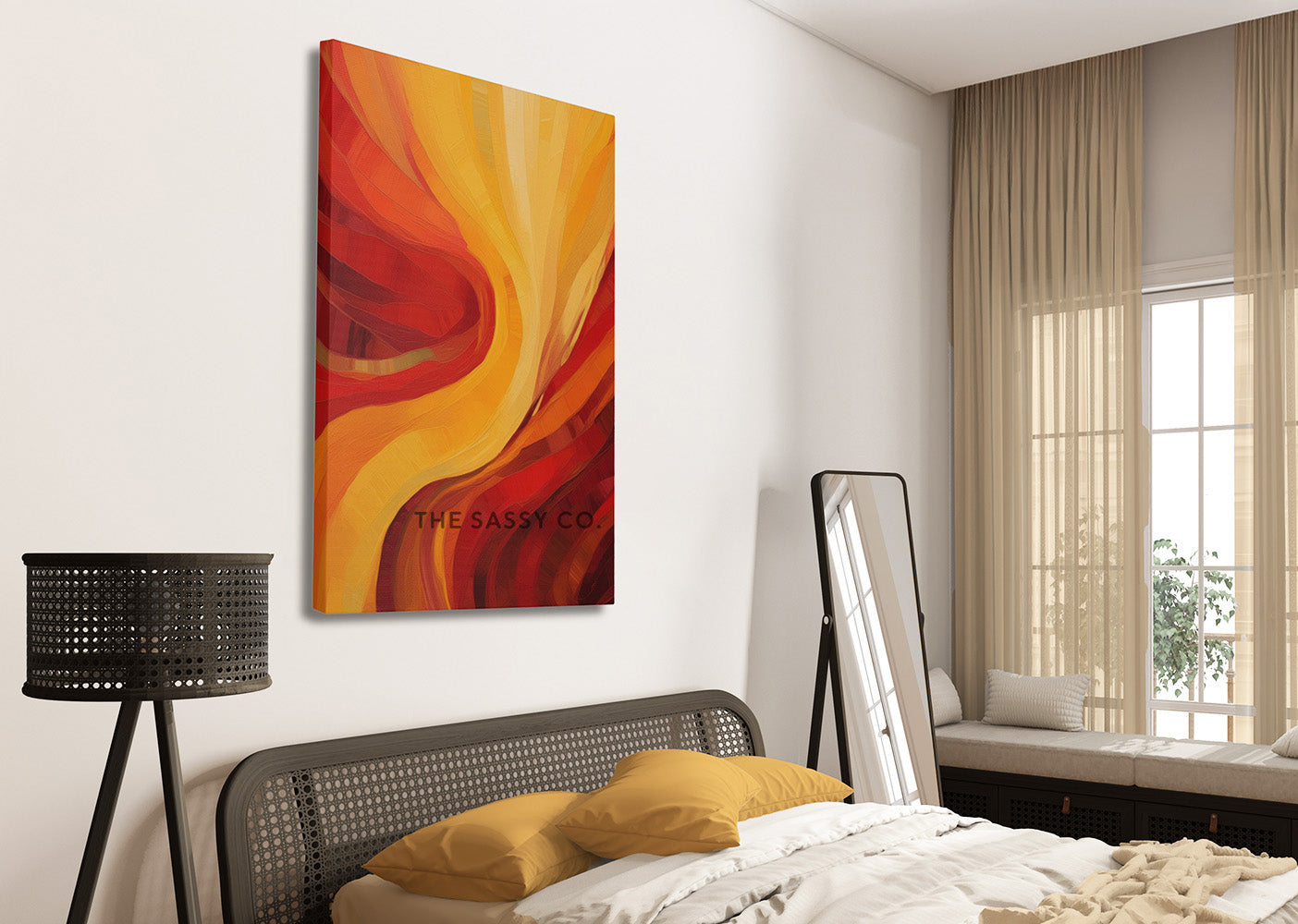 Nature, fire element inspired red and yellow abstract wall art painting, canvas print, framed print for home decor, living room, bedroom wall.