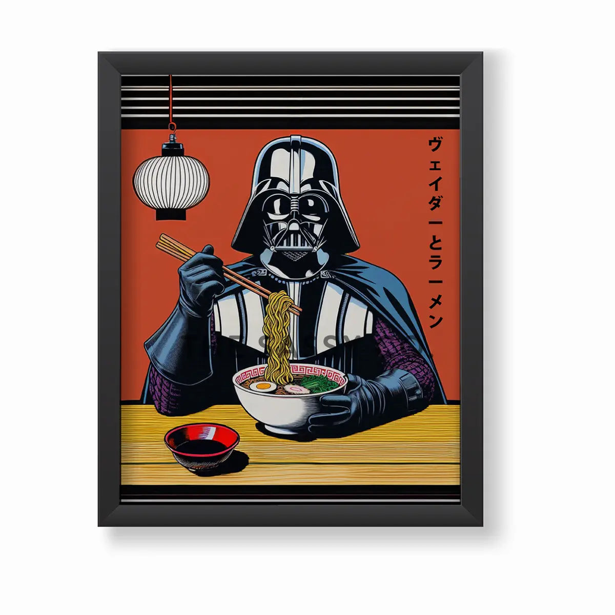 Minimalist Darth Vader ramen artwork in Japanese poster style, pop art Star Wars wall decor for kitchen, home office or game room. Funny Star wars inspired Darth Vader wall artwork poster print canvas painting. Japanese anime style wall art decor for gamers. Gift for star wars fan.