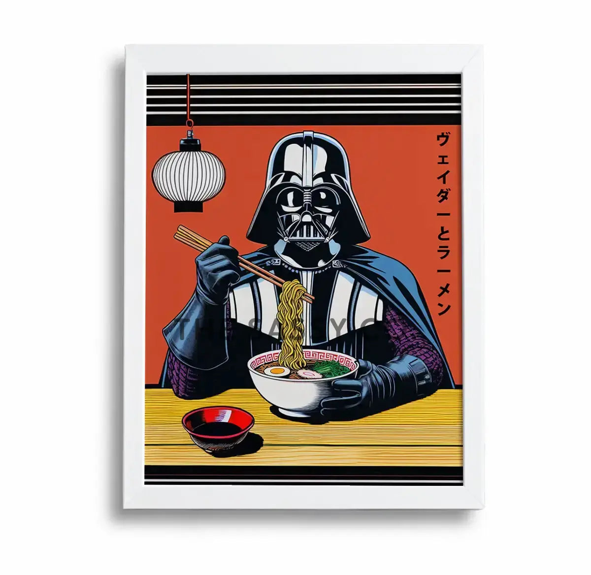 Minimalist Darth Vader ramen artwork in Japanese poster style, pop art Star Wars wall decor for kitchen, home office or game room. Funny Star wars inspired Darth Vader wall artwork poster print canvas painting. Japanese anime style wall art decor for gamers. Gift for star wars fan.