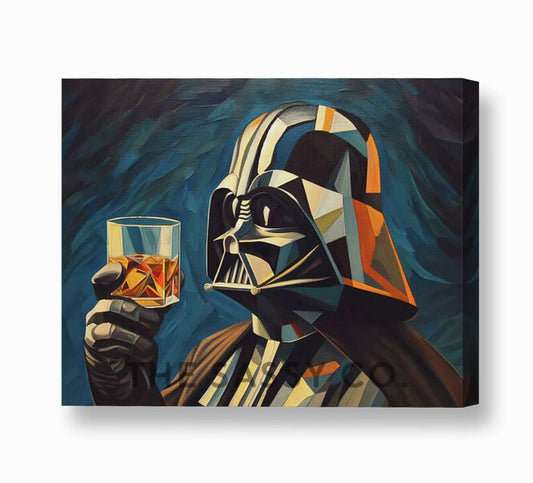Funny Star Wars Darth Vader with whiskey drink glass wall art print poster painting as canvas print, framed prints for Bedroom, home room, game room wall decor. Anakin Skywalker wall art poster print for nerdy star wars fans. Framed canvas Starwars art. Star-wars gift.
