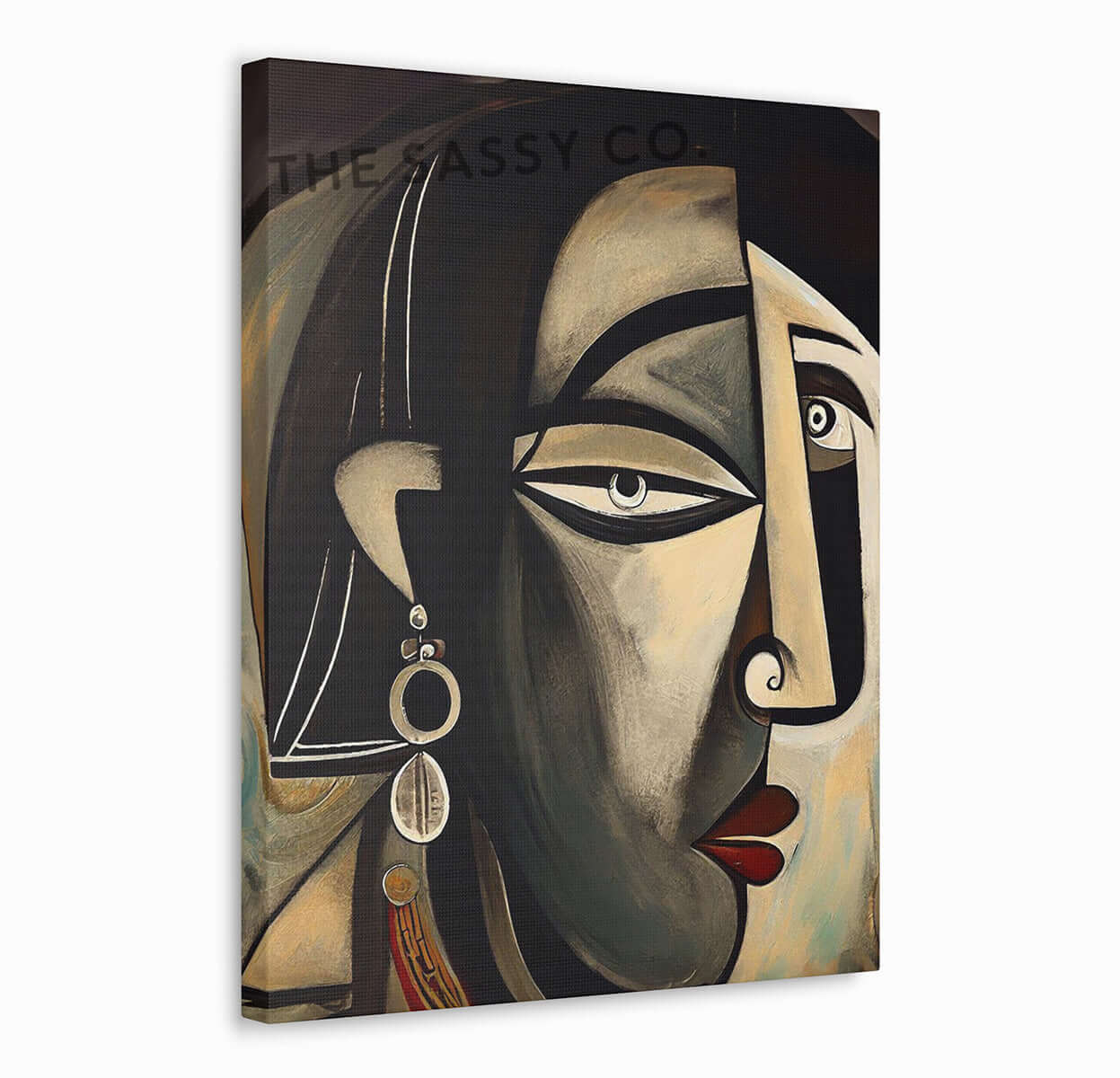 Black and grey color, Picasso style modern abstract Indian woman canvas wall art painting, framed art prints for modern living room, home wall art decor.