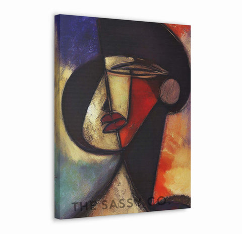 Aesthetic Abstract African Woman Portrait Modern Wall Art Oil Canvas Painting, framed canvas art print for modern living room statement piece, home decor.