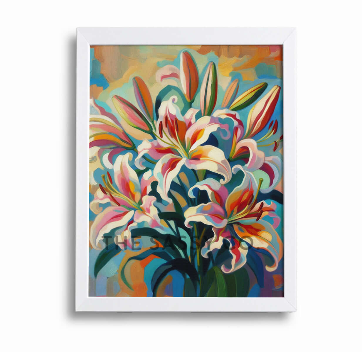 Colorful Floral, Botanical, Lilly flower wall art painting canvas print, framed print for bedroom, living room, home decor