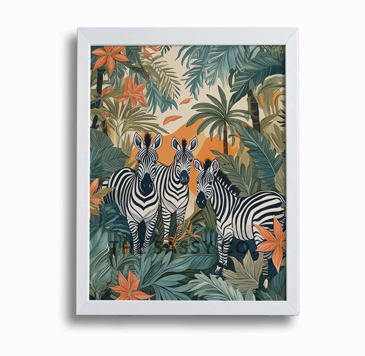 Tropical zebras, animal wall art painting canvas & framed print for bedroom, living room, home decor