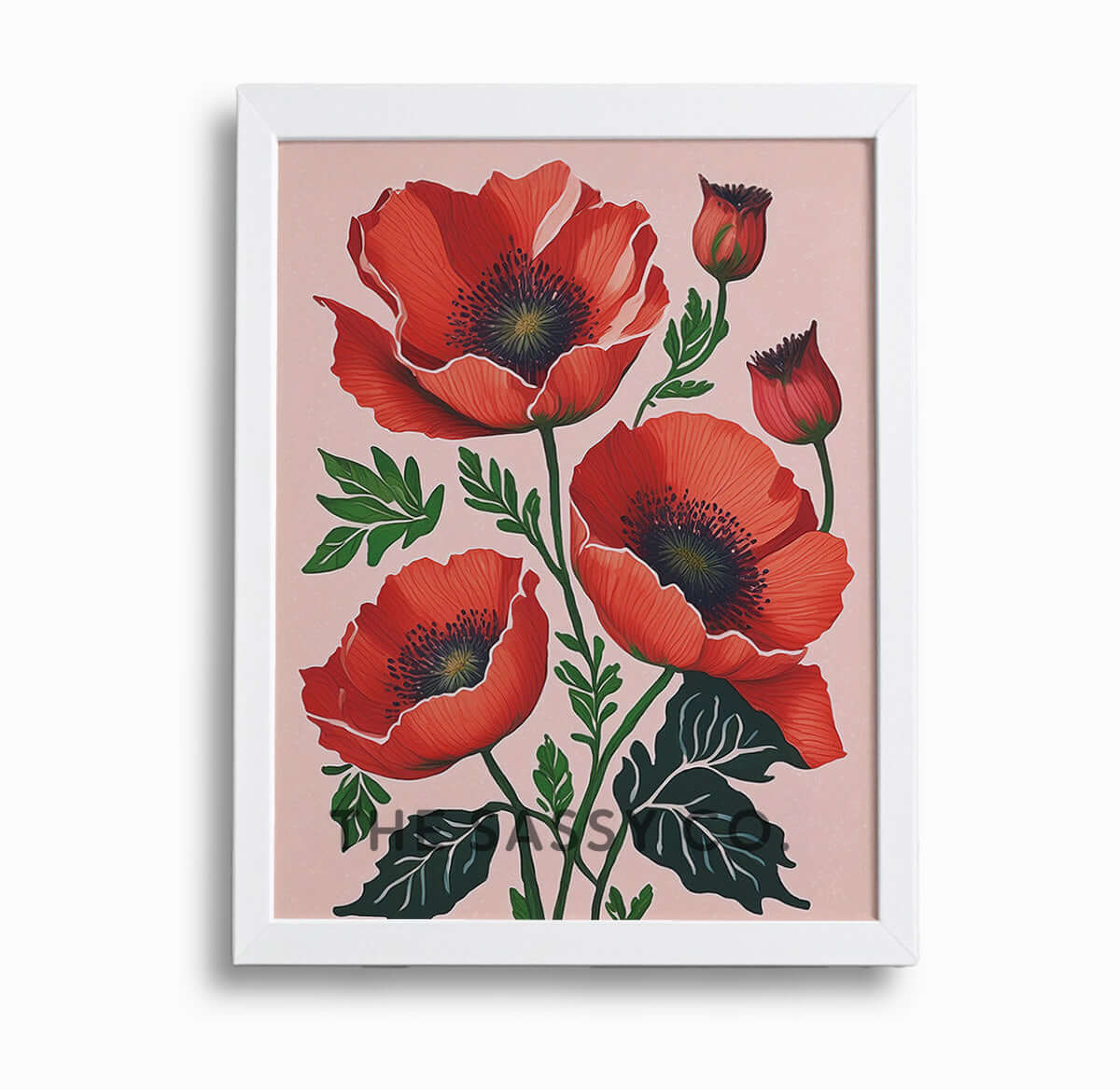 Minimalist Pink Poppy Flower Floral Botanical Wall Art Painting, Canvas Print, Framed print for bedroom, living room, home decor