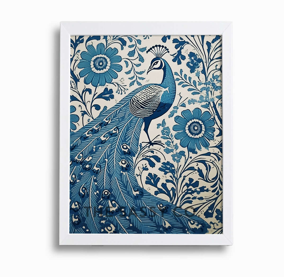 Rustic Floral Peacock Blue Paisley Wall Art Painting Canvas Print, Framed Print for bedroom, living room, home decor