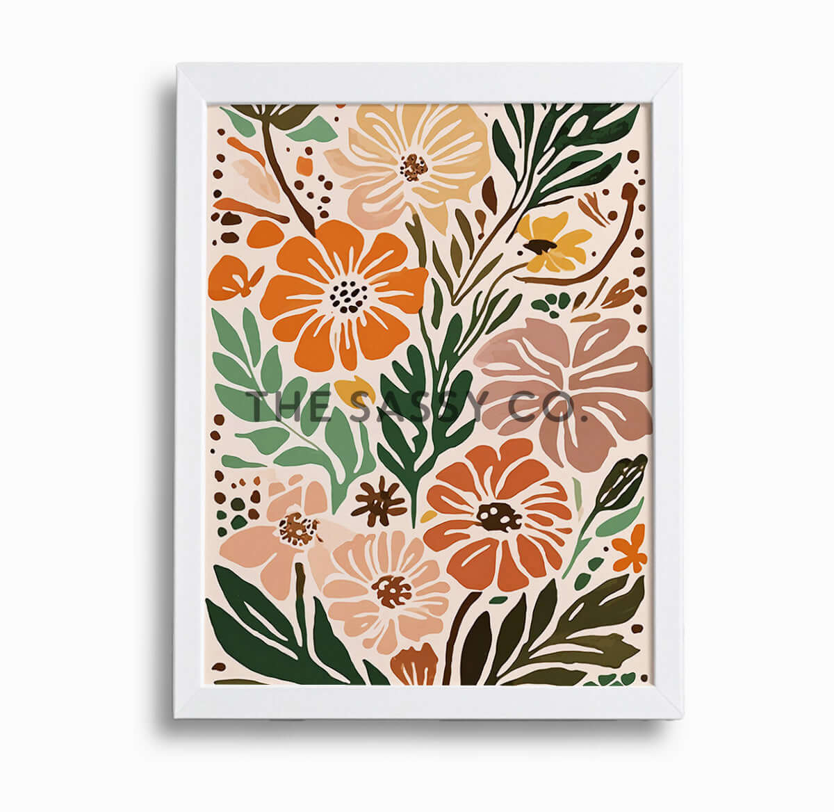 Boho style modern abstract colorful floral flowers wall art painting canvas gallery wrap and white framed artwork art print for bedroom wall, living room and modern Indian home boho wall art decor.