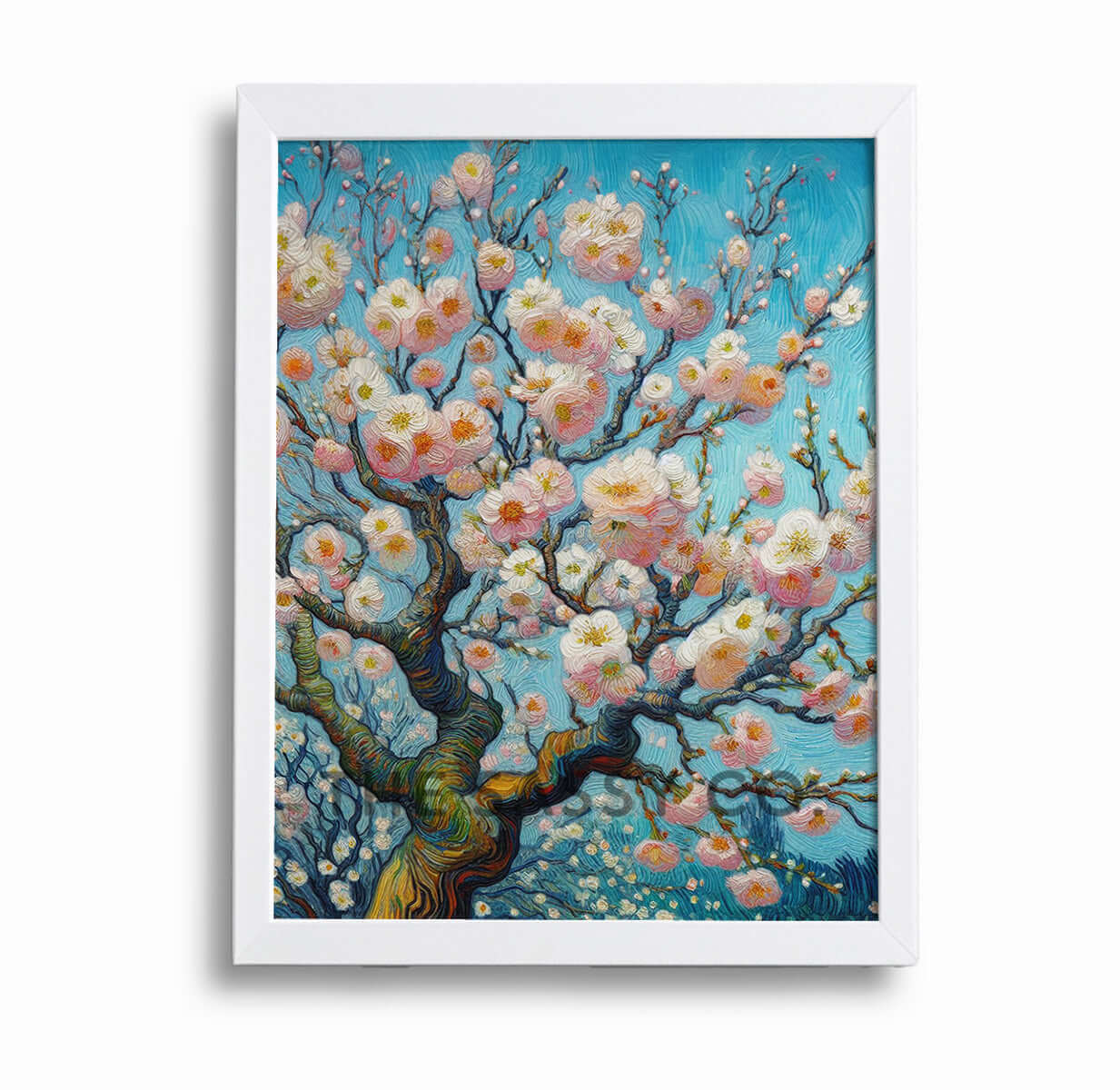 Van Gogh style Cherry blossom flowers floral botanical wall art painting canvas, framed print for bedroom, living room, home decor