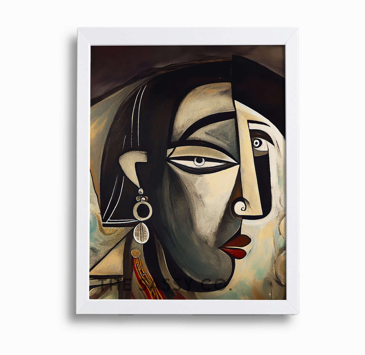 Black and grey color, Picasso style modern abstract Indian woman canvas wall art painting, framed canvas artwork prints for modern living room, home wall art decor.