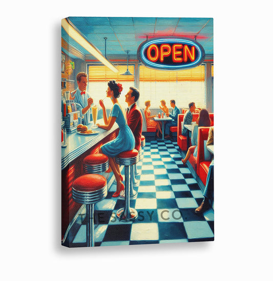 Retro dinner wall art painting as canvas print, framed prints for Kitchen, living room, home decor