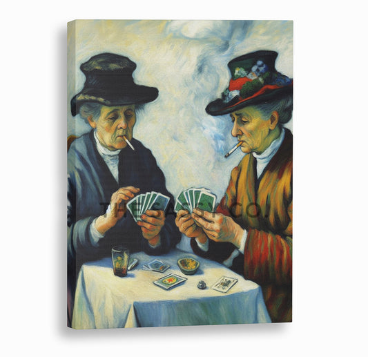 Elderly women smoking, playing cards wall art painting canvas and framed prints for Bedroom, living room, home decor