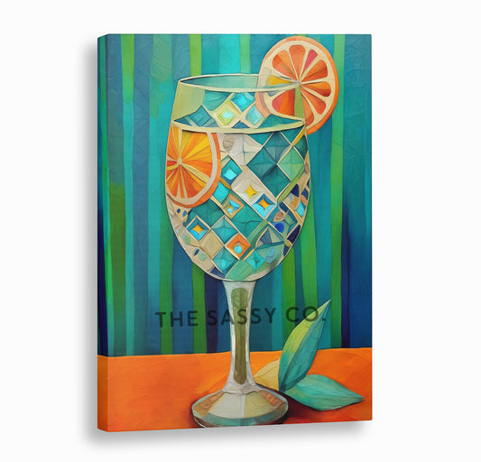 Modern colorful cocktail artwork wall art. Gin and Tonic wall art painting canvas, framed art prints for living room, kitchen, bar, home wall decor. Buy modern canvas wall art paintings online India.