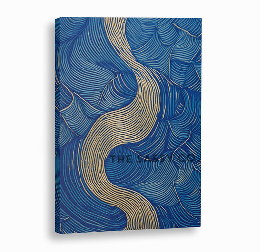 Nature inspired, blue river abstract wall art painting canvas & framed print for bedroom, living room, home decor