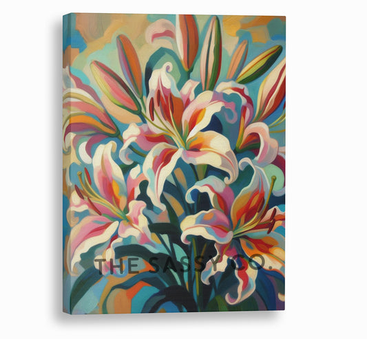 Colorful Floral, Botanical, Lilly flower wall art painting canvas print, framed print for bedroom, living room, home decor