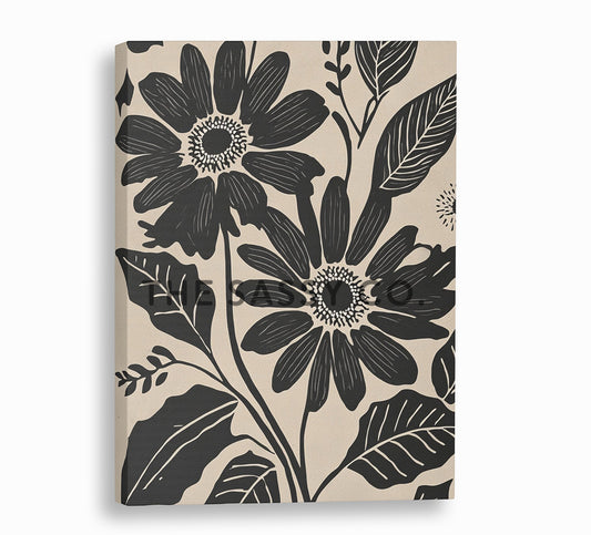 Minimalist Floral black daisy wall art painting canvas prints, framed prints bedroom, living room, home decor