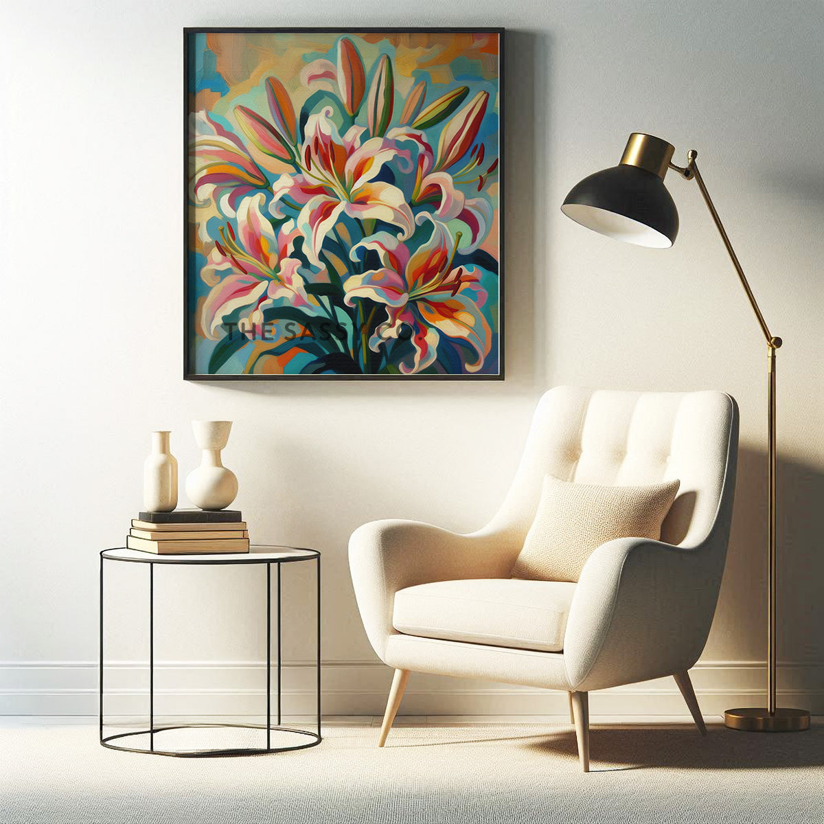 Colorful Floral, Botanical, Lilly flower wall art painting canvas print, framed print for bedroom, living room, home decor