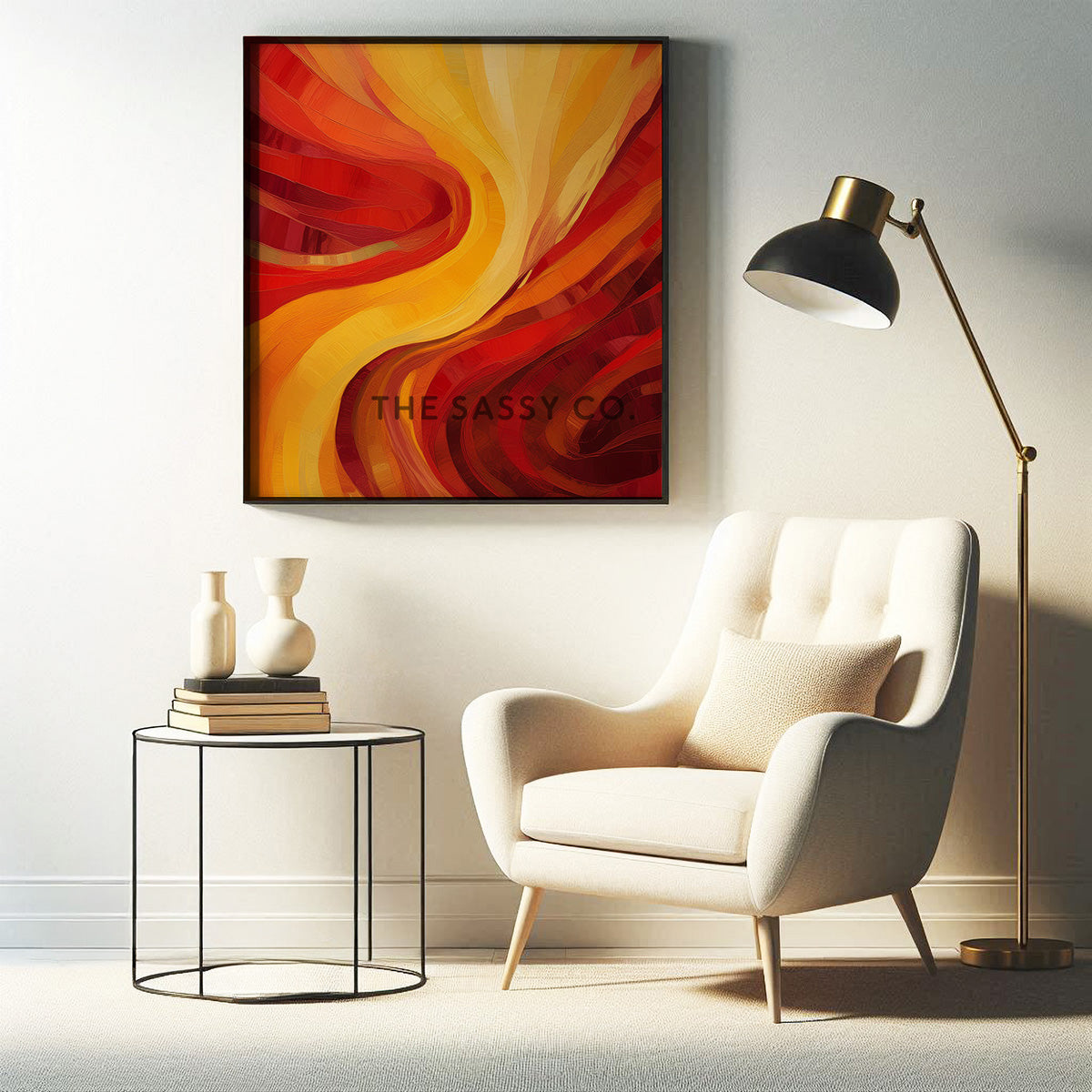 Nature, fire element inspired red and yellow abstract wall art painting, canvas print, framed print for home decor, living room, bedroom wall.