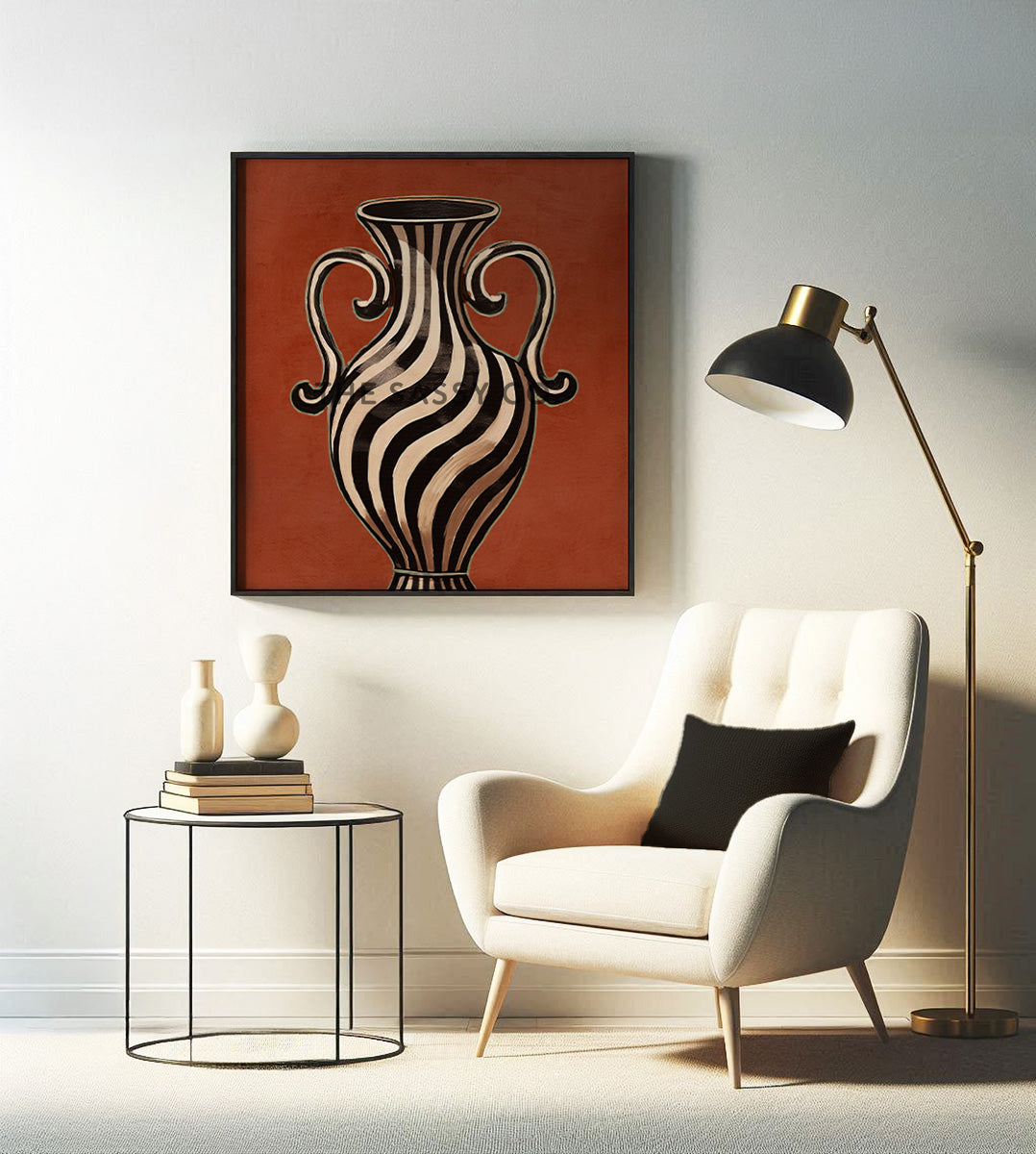 Abstract modern terracotta pot wall art painting canvas print, framed prints for living room & home decor