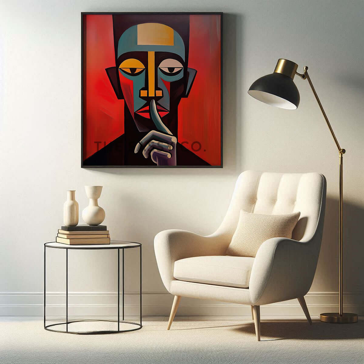 Mindfulness abstract modern style artwork. Red, black wall art painting canvas, framed art print for modern living room, bedroom, home wall decor. Abstract expressionist oil painting wall art. Unique, aesthetic, statement piece wall art for home decor.