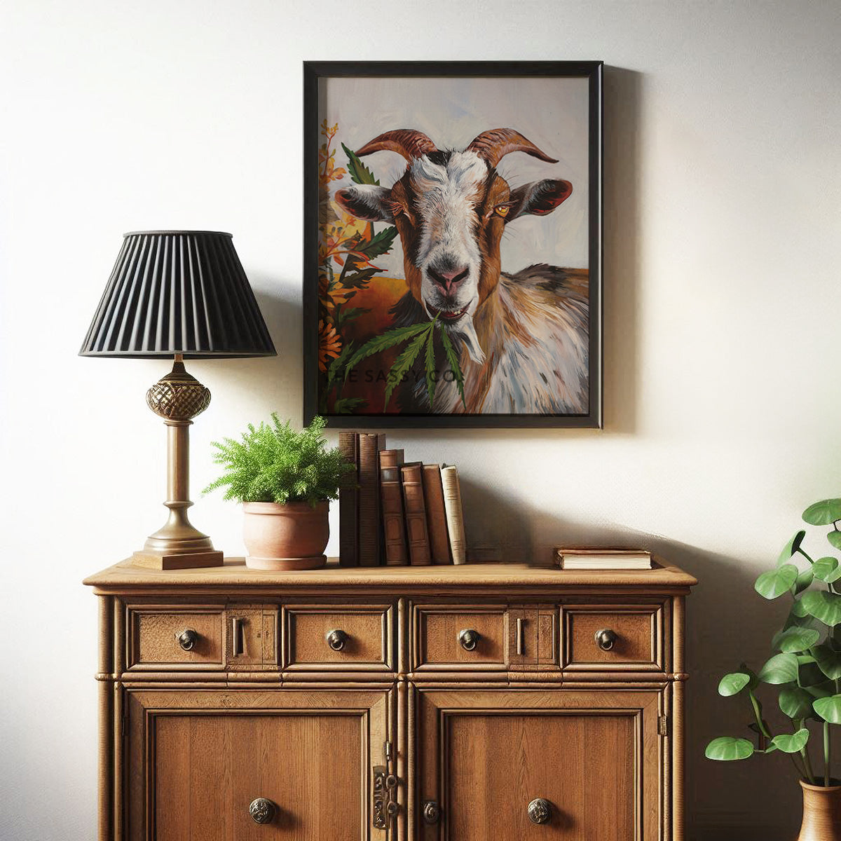 Rustic Funny farm animal, Whimsical Goat wall art painting canvas print, framed print for home decor