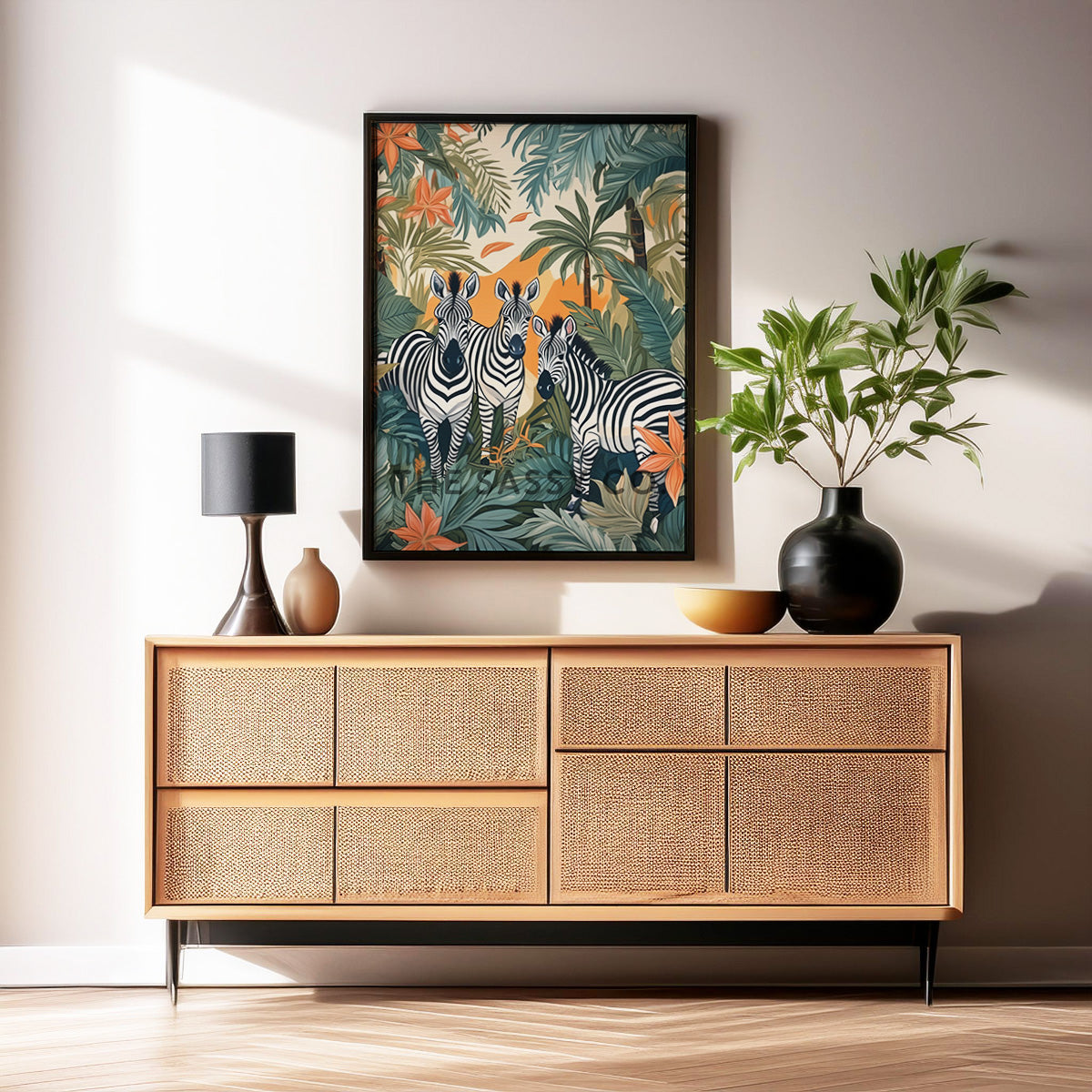 Tropical zebras, animal wall art painting canvas & framed print for bedroom, living room, home decor