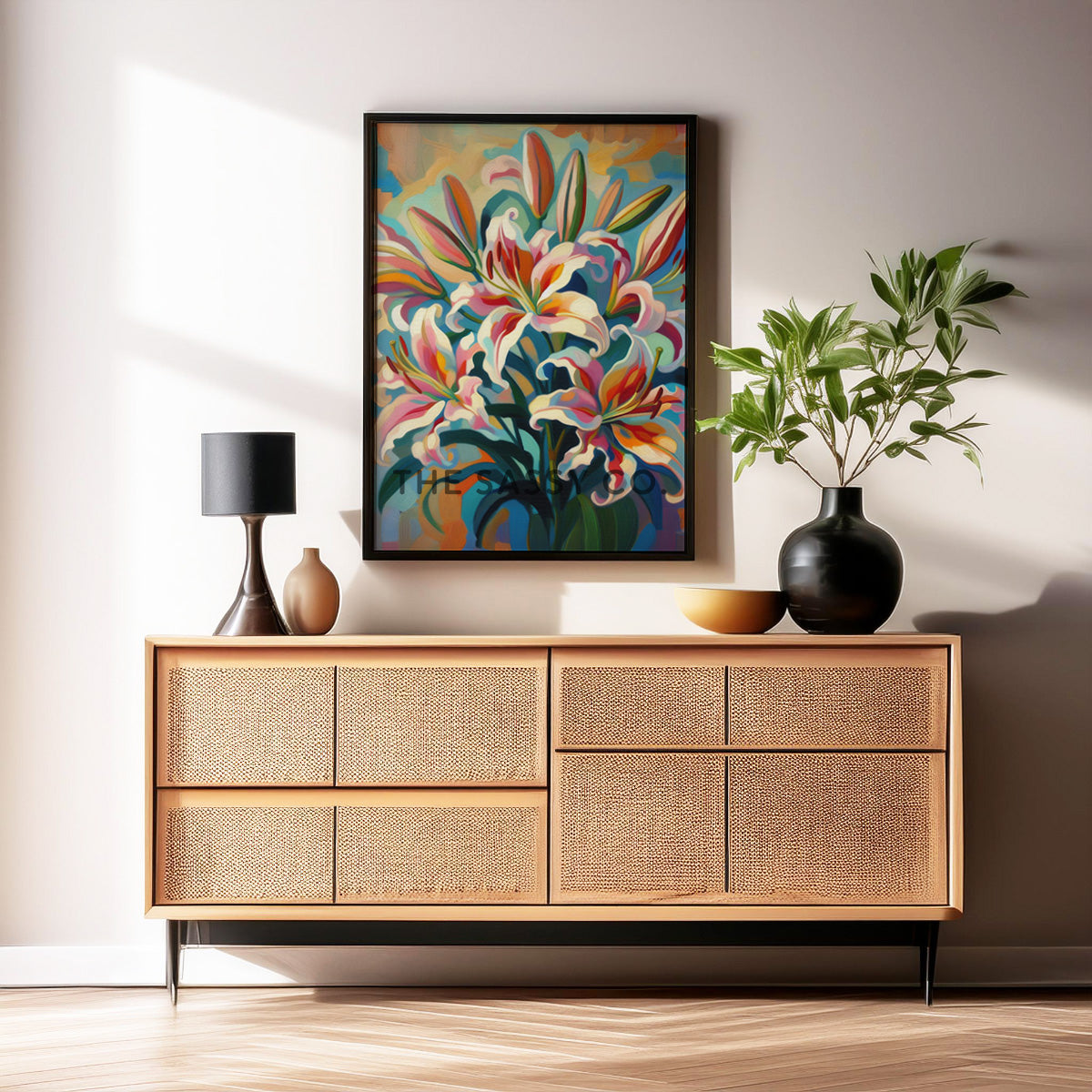Colorful Floral, Botanical, Lilly flower wall art painting canvas print, framed print for bedroom, living room, home decor