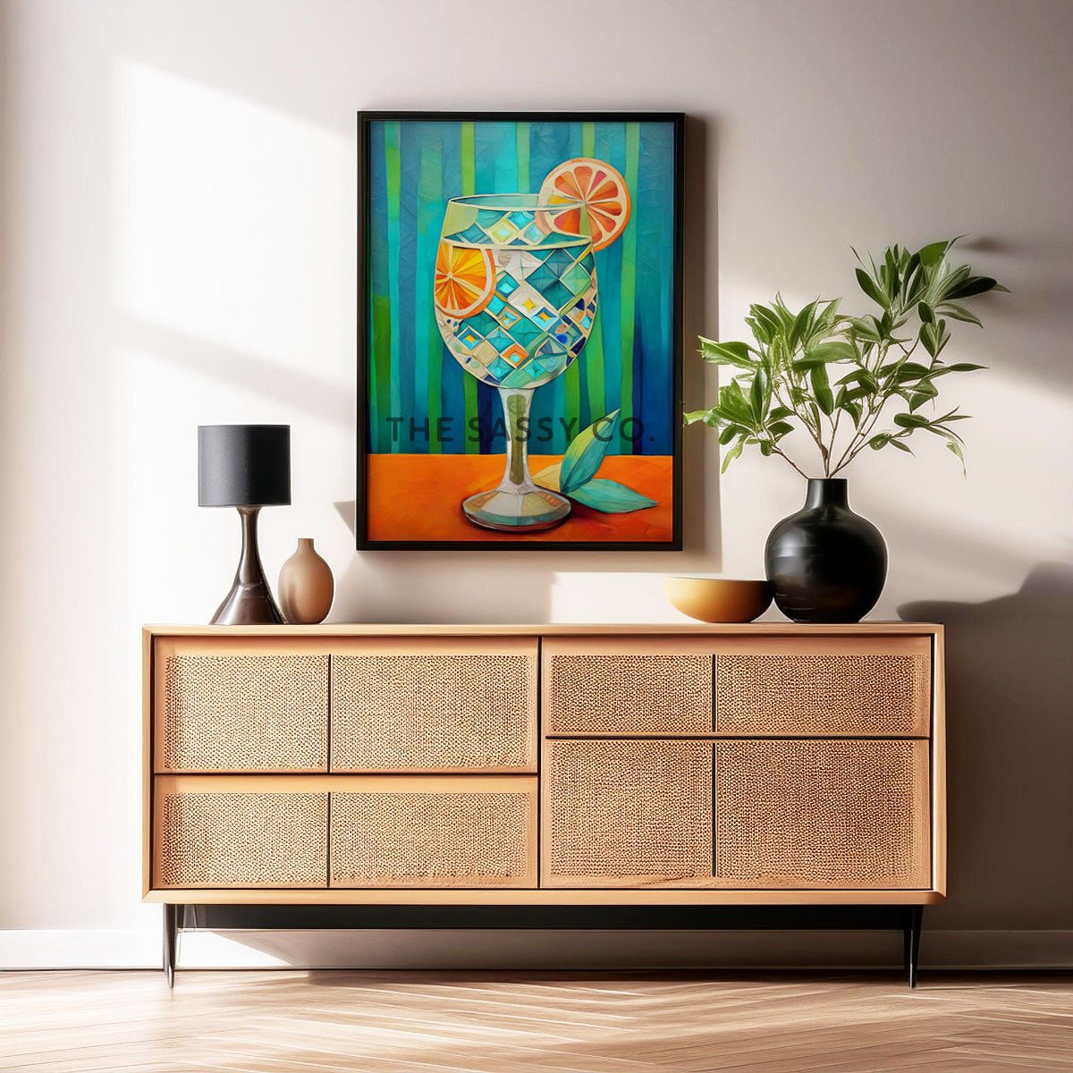 Modern colorful cocktail artwork wall art. Gin and Tonic wall art painting canvas, framed art prints for living room, kitchen, bar, home wall decor. Buy modern canvas wall art paintings online India.
