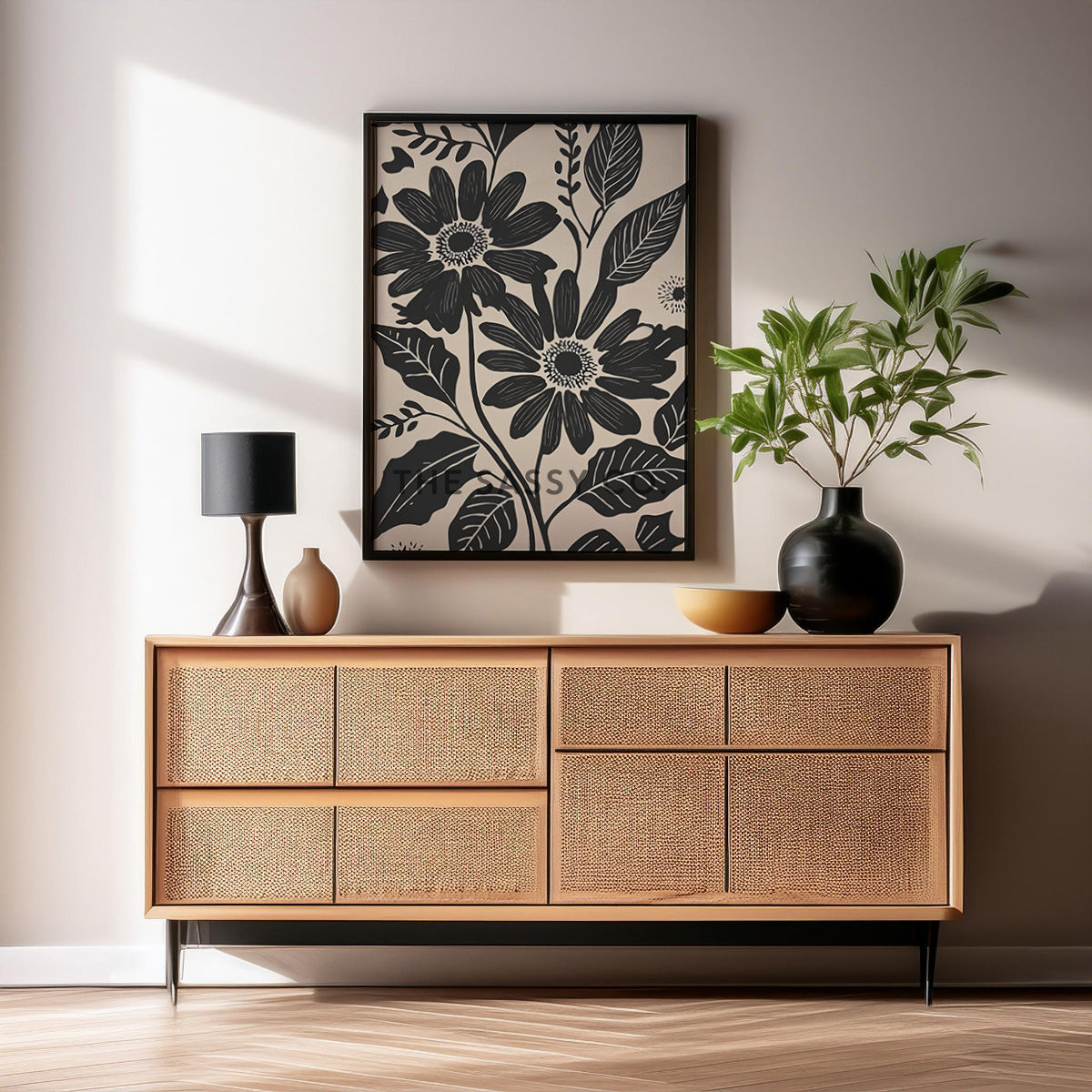Minimalist Floral black daisy wall art painting canvas prints, framed prints bedroom, living room, home decor