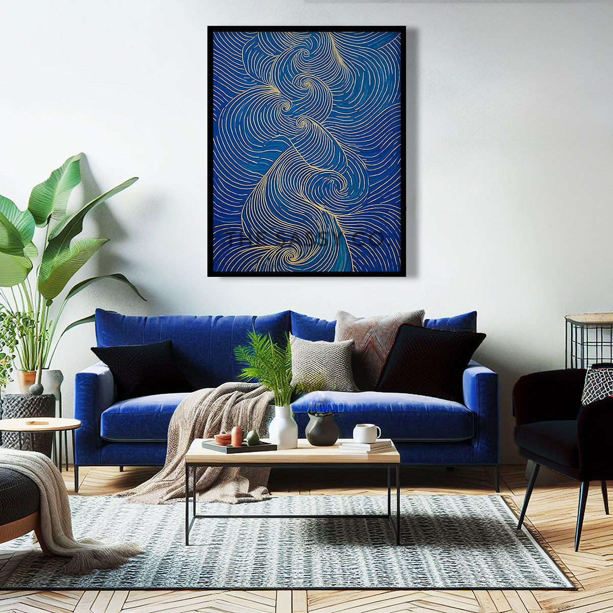 Nature inspired blue abstract wind wall art painting canvas & framed print for bedroom, living decor, office, work station, home decor
