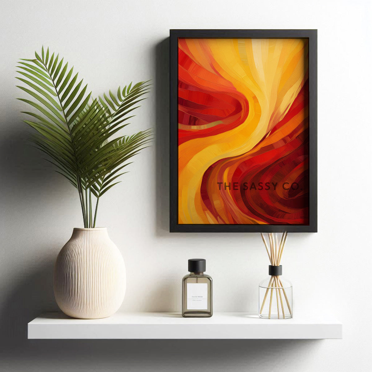 Nature, fire element inspired red and yellow abstract wall art painting, canvas print, framed print for home decor, living room, bedroom wall.