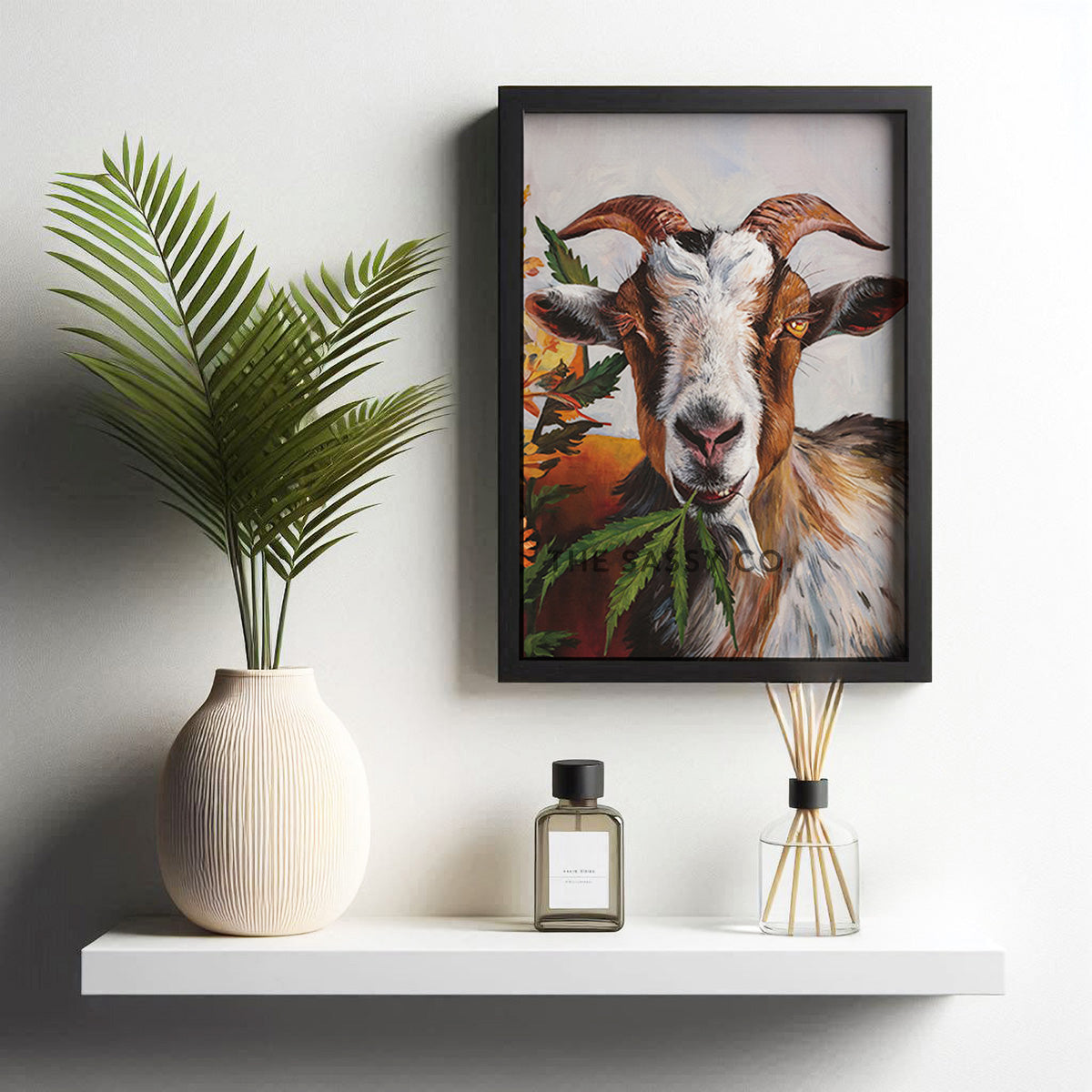 Rustic Funny farm animal, Whimsical Goat wall art painting canvas print, framed print for home decor