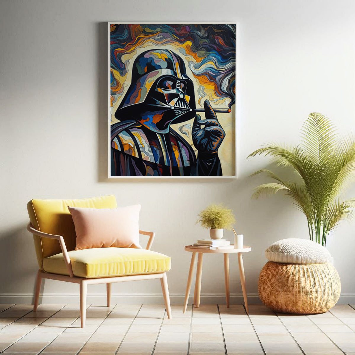 Star Wars inspired, Darth Vader smoking wall art painting canvas print, framed print for game room, bedroom decor