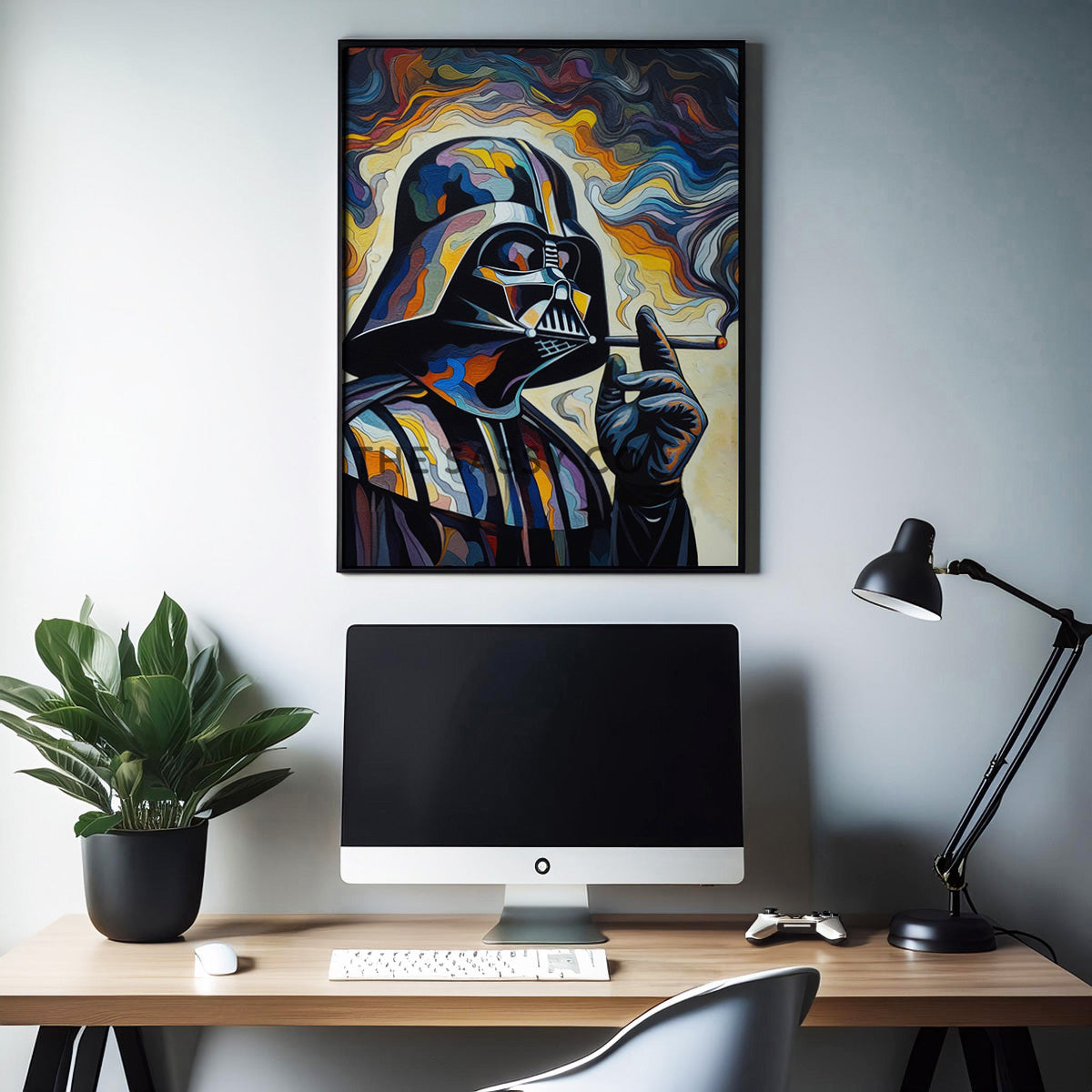 Star Wars inspired, Darth Vader smoking wall art painting canvas print, framed print for game room, bedroom decor