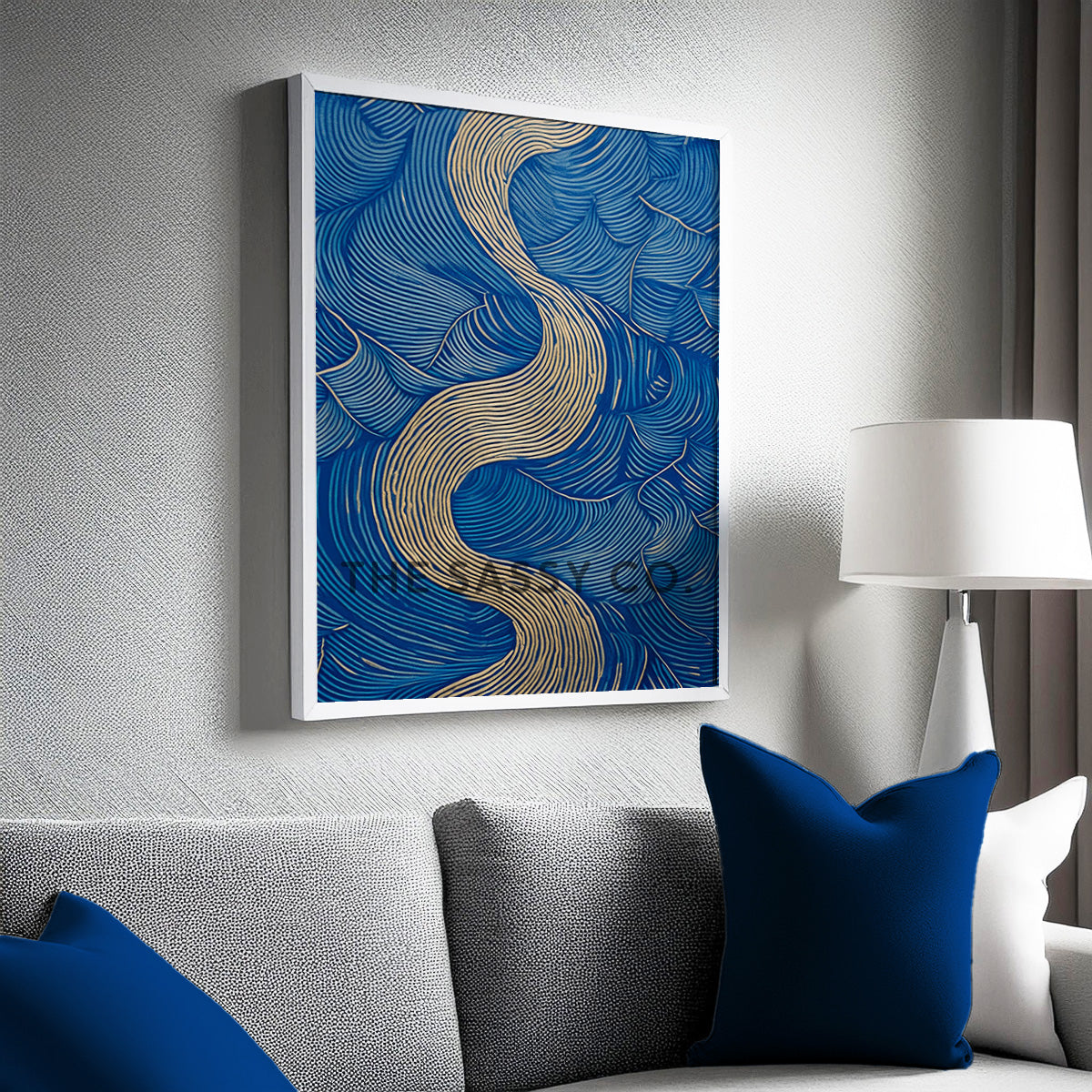 Nature inspired, blue river abstract wall art painting canvas & framed print for bedroom, living room, home decor