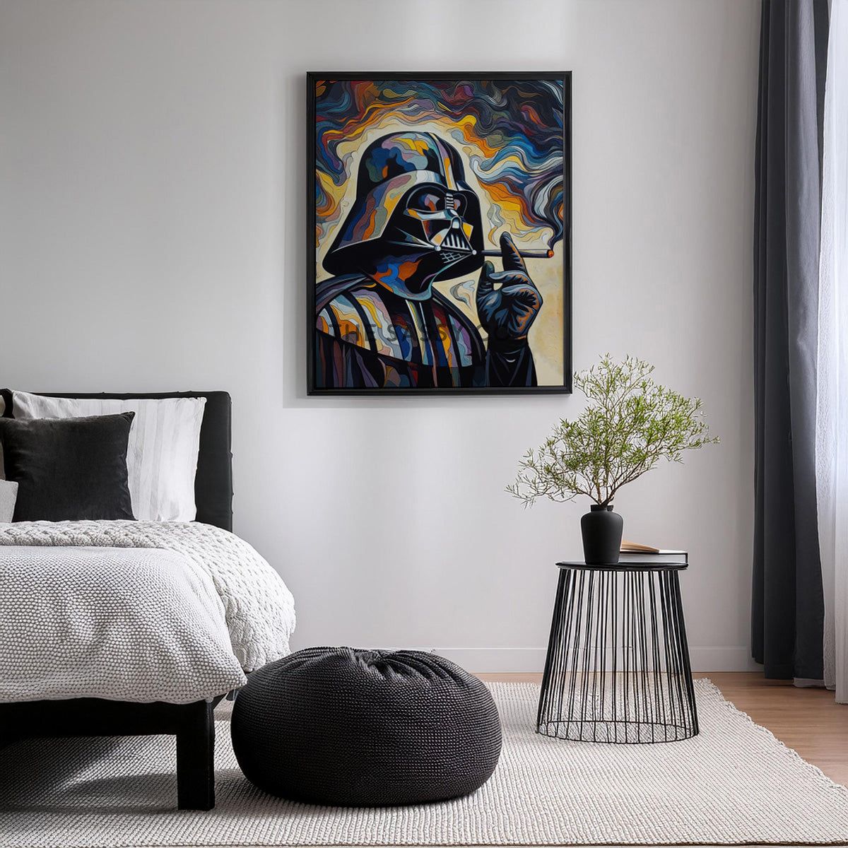 Star Wars inspired, Darth Vader smoking wall art painting canvas print, framed print for game room, bedroom decor